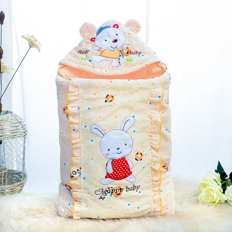 Зимний спальный мешок для малышей с рисунком кролика из мультфильма, хлопок, конверт для новорожденных, детские коляски, спальные мешки 75*45 см - Цвет: Цвет: желтый