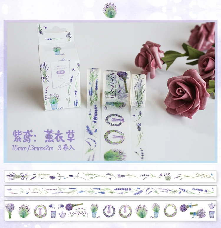 3 Pcs mix size purple theme Lavender Design washi Tape Masking Diy Planner Diary Scrapbooking Gift Home Decor | Дом и сад