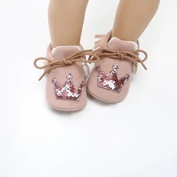 

New Newborn Baby Princess Crown Casual Toddler Shoes Baby Shoes 2018 Winter Soft Warm Shoes Infant First Walkers 0-18M F1