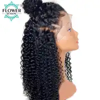 Kinky Curly Wig 13x6 Lace Front Human Hair Wigs With Baby Hair Peruvian Remy Hair Preplucked Bleached Knots FlowerSeason