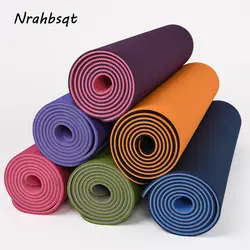 NRAHBSQT 6 мм двойной Цвет 183 см X 61 см TPE Нескользящие коврики для йоги для Фитнес высокой плотности безвкусно пилатес тренажерный зал перчатки