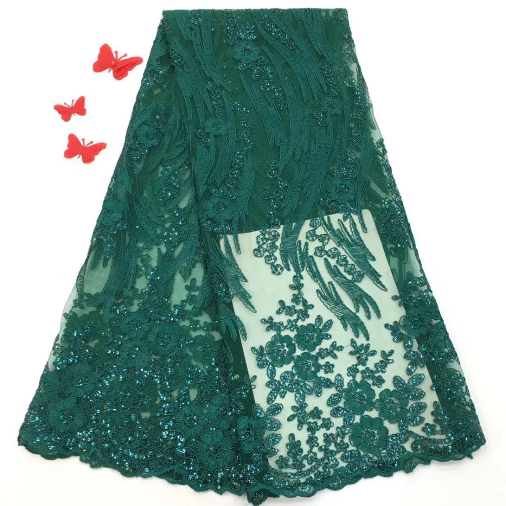 

Deep Green 5 Yards Exclusive African Lace Irregular Embroidery French Lace Fabric Sewing Garment Fabric With Lots Of Sequins