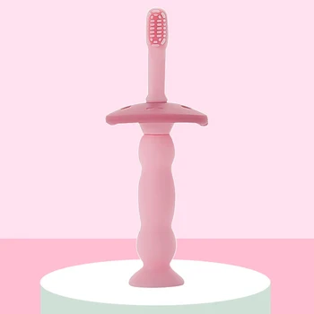 

Food Grade Smooth Manual Safe Silicone Travel Home Cartoon Bear Suction Cup Soft Practice Kids Toothbrush Children Oral Hygiene