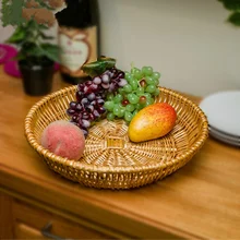 Круглый/Овальный ручной работы из ротанга хранилище корзина для фруктов овощи еда плетеные корзины для пикника лоток держатель Органайзер Домашний декор