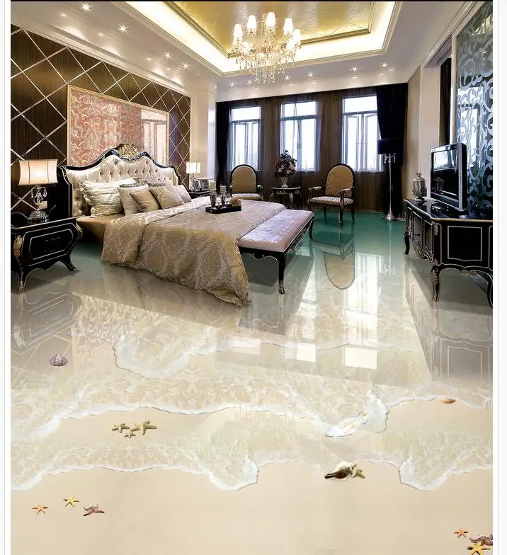 

Modern Custom 3D Floor Mural Beach Waves Seascape 3D Flooring Non-slip Waterproof Self-adhesive PVC Wallpaper