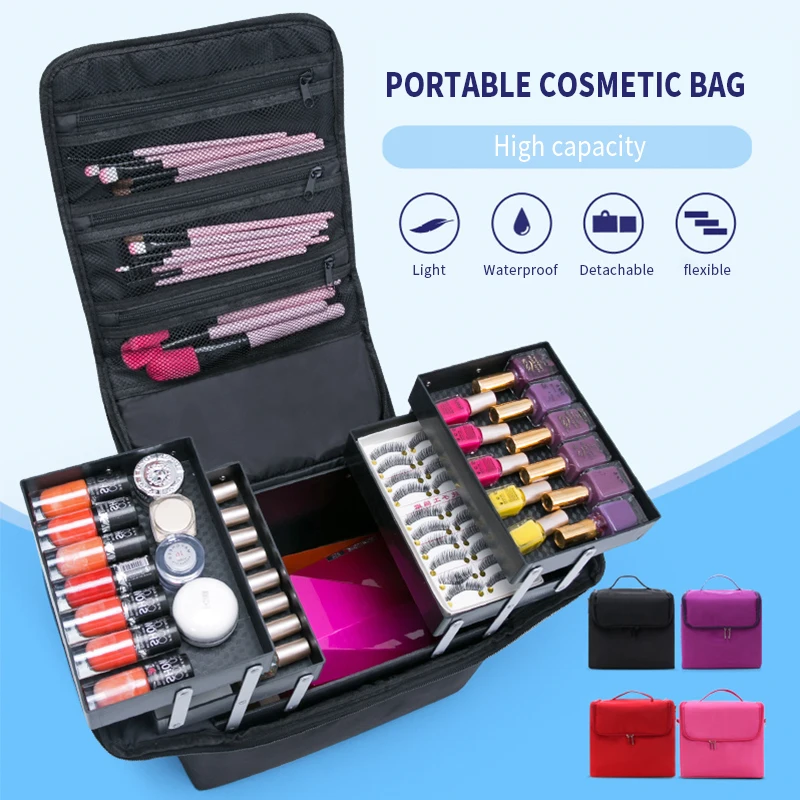 

Makeup Artist Toolbox with Adjustable Strap Cosmetic Bags Nails Make-up Case, New Beauty Box Travel Luggage Suitcase