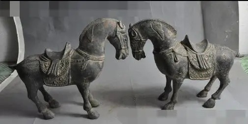 

S1838 7"chinese fengshui bronze animal zodiac horse Tangma Foal success statue pair