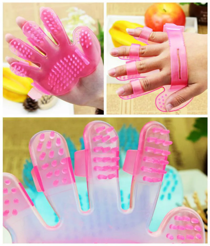 2 Color Pet Dog Cat Bath Brush Glove Hand Shaped Grooming Massage Brush Comb Pet Hair Shower Bath Cleaning