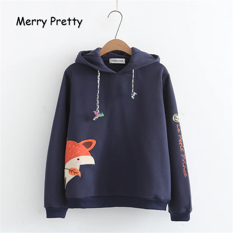 Женские толстовки с капюшоном MERRY PRETTY зимние Бархатные пуловеры длинными