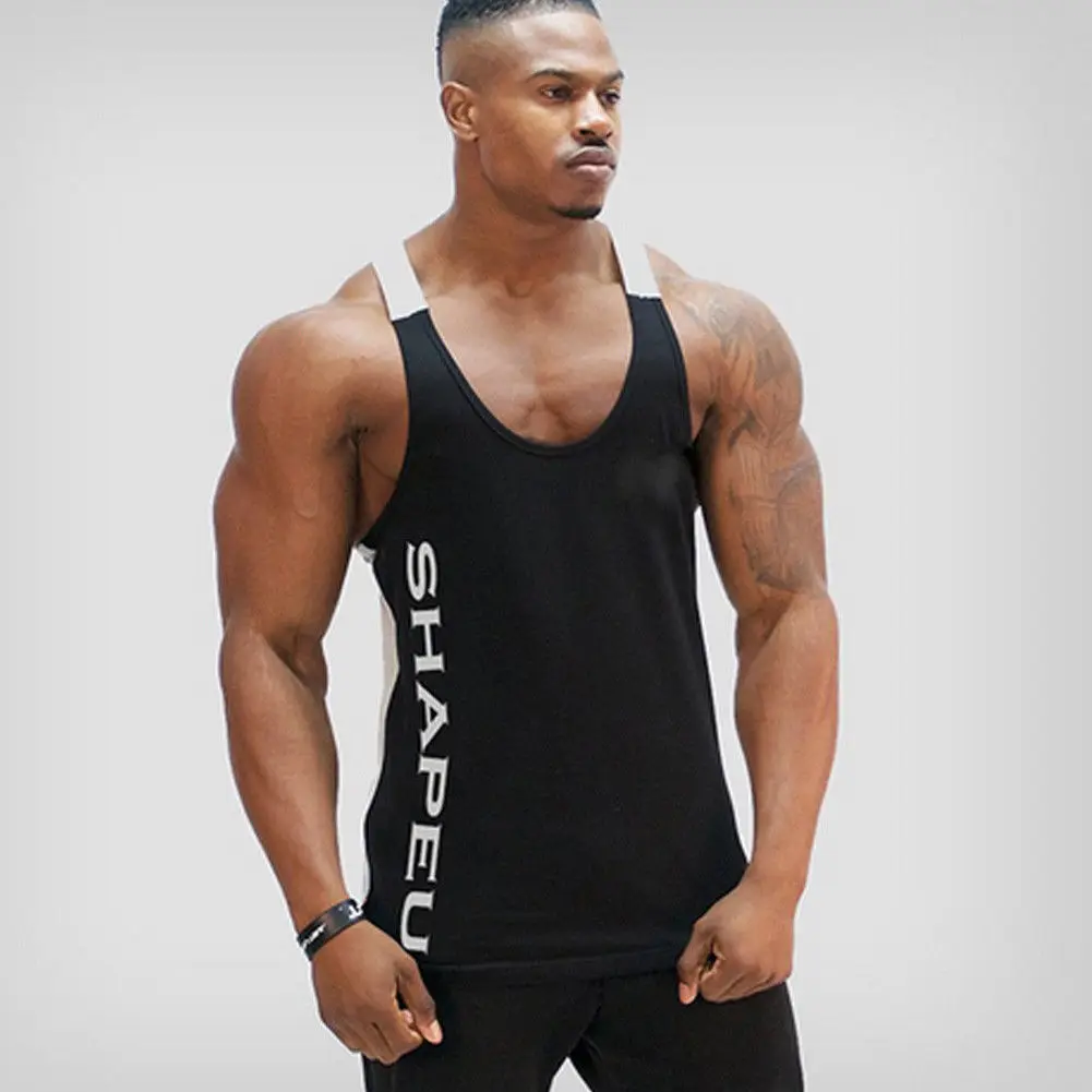 

Cotton Letter Print Tank Top Men vest Bodybuilding and Fitness Clothing Muscle Tops Sleeveless Shirt