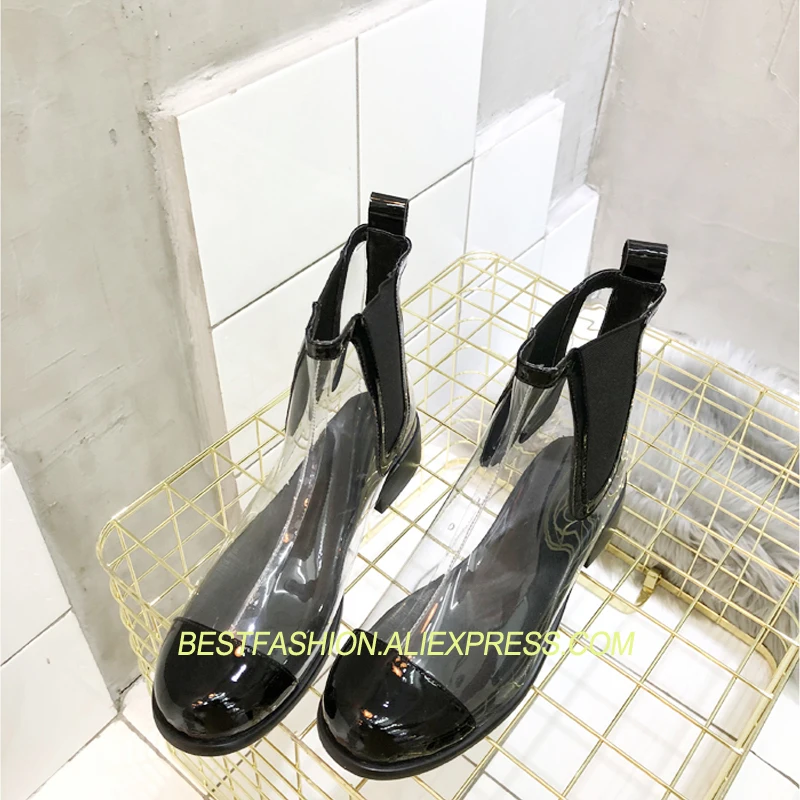 

2018 Ins Hot PVC Ankle Boots Round Toe Chelsea Boots Casaul Chic Woman Boots Design Spring Autumn Woman Runway Boots Tide Shoes