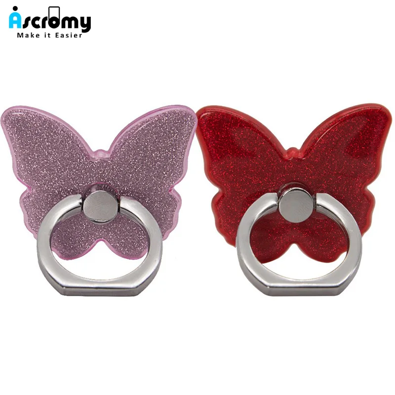 

Ascromy Cell Phone Ring Holder 360 Rotation Glitter Bling Butterfly Stand Grip Kickstand For iPhone Xiaomi Samsung Accessories