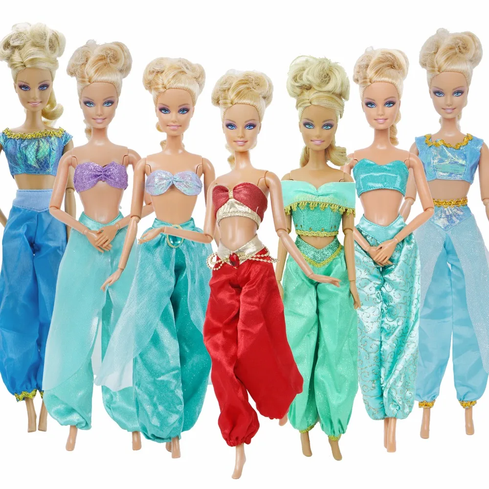 

1 Set Fairy Tale Outfit Copy Jasmine Princess Dress Top Trousers Clothes Accessories for Barbie Doll Toy Girl's Toy