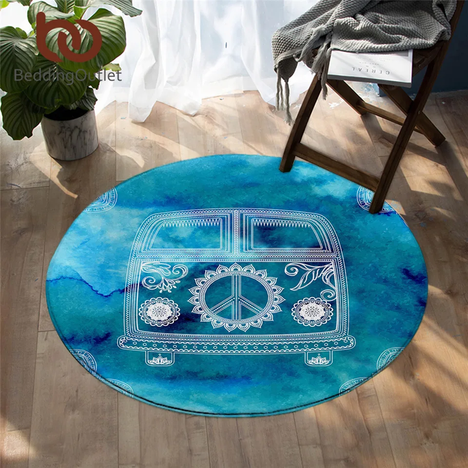 

BeddingOutlet Mini Van Area Rugs Mandala Hippie Car Round Carpet Peace Design Floor Mat Bohemian Non-slip Play Mat Dropship