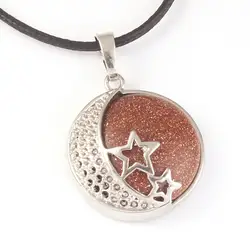 FYJS уникальное серебро полумесяц и звезда круглый кулон веревка цепочка ожерелье из золотого песчаника ювелирные изделия