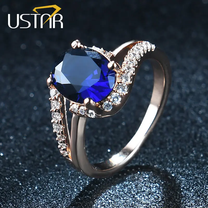 USTAR, Овальные, зеленые, 2.0ct, CZ Кристаллы, свадебные кольца для женщин, микро проложили 30 шт., AAA циркон, женские кольца для помолвки, anel bague femme