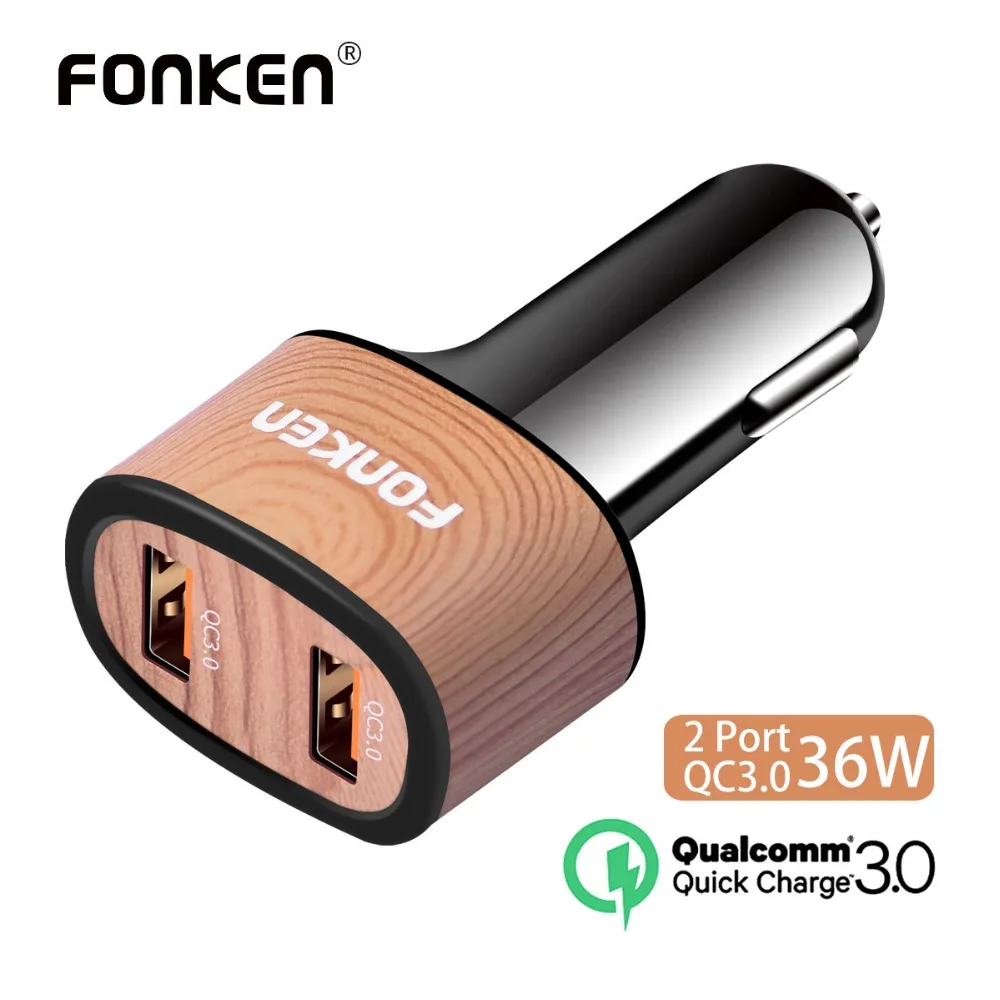 Автомобильное зарядное устройство FONKEN USB Dual Quick Charge 3 0 2 порта 36 Вт QC3.0 QC2.0 Зарядное