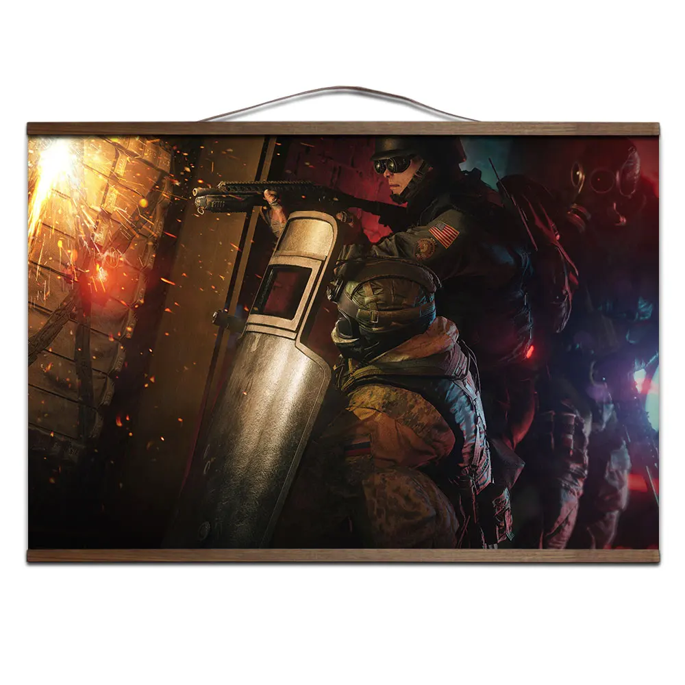 Радуга Six Siege игра плакат для HD холст живопись настенные картины для гостиной с твердой древесины подвесной свиток - Цвет: 23