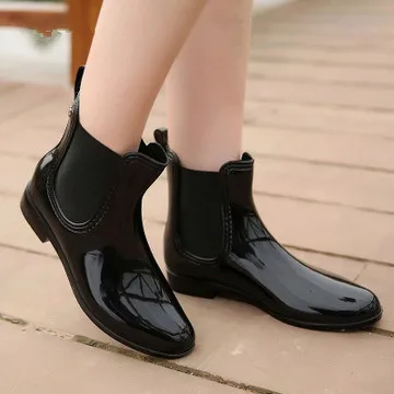 

Women's Winter Rubber Ankle Rain Boots Black Causal Snow Booties Female Waterproof Slip On Chunky Footwear Non-Slip Jelly Shoes