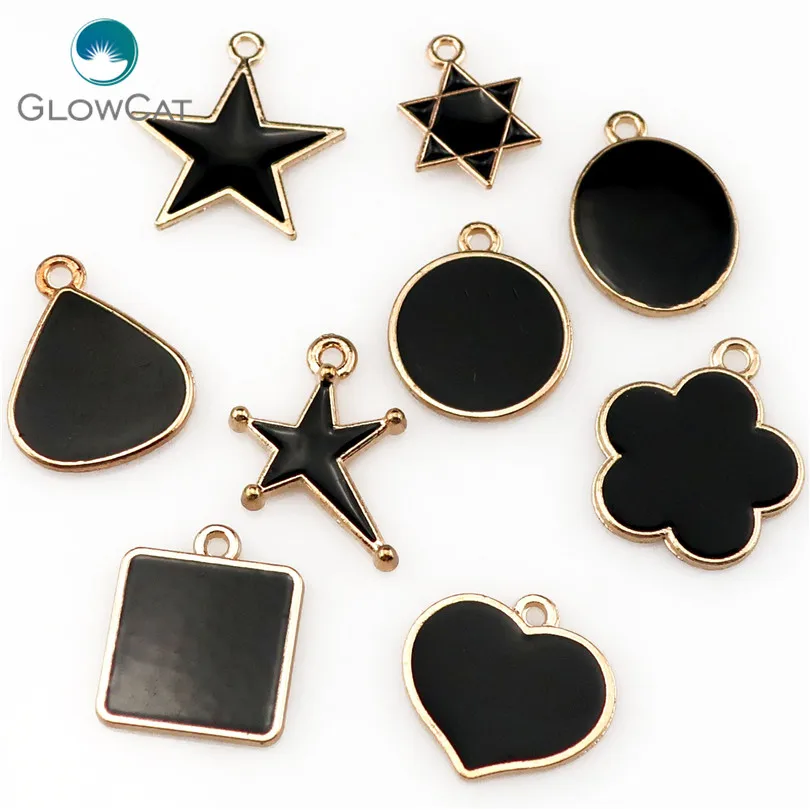 9pcs/lot Light Gold Enamel Black Mix Shape Beauty Pendant Jewelry Finding Making 22339 | Украшения и аксессуары