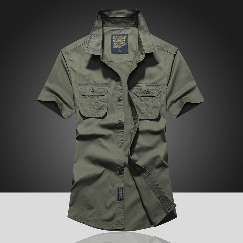 Летняя рубашка в стиле сафари с коротким рукавом мужские охотничьи рубашки хлопок M-4XL рубашка