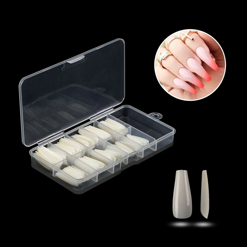 

100PCS Long Ballerina Half Nail Tips Clear Coffin False Nails ABS Artificial DIY False Fake UV Gel Nail Art Tips High Quality