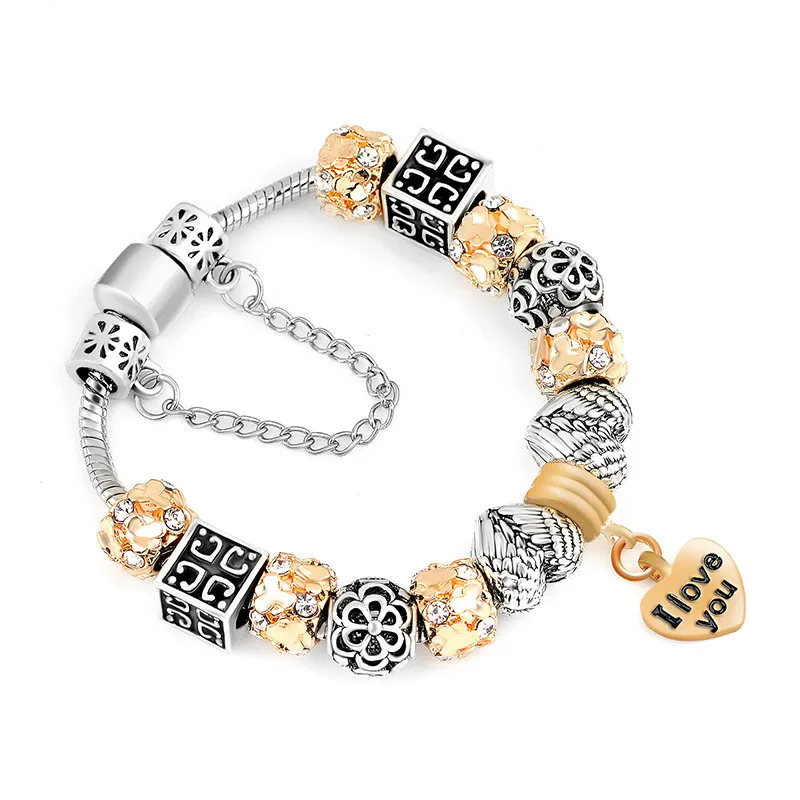 

CUTEECO Hot Arrival European Silver Color Heart Brand Bracelets Women Gold Charm Bracelets Pulseras Mujer Diy Jewellery Gift