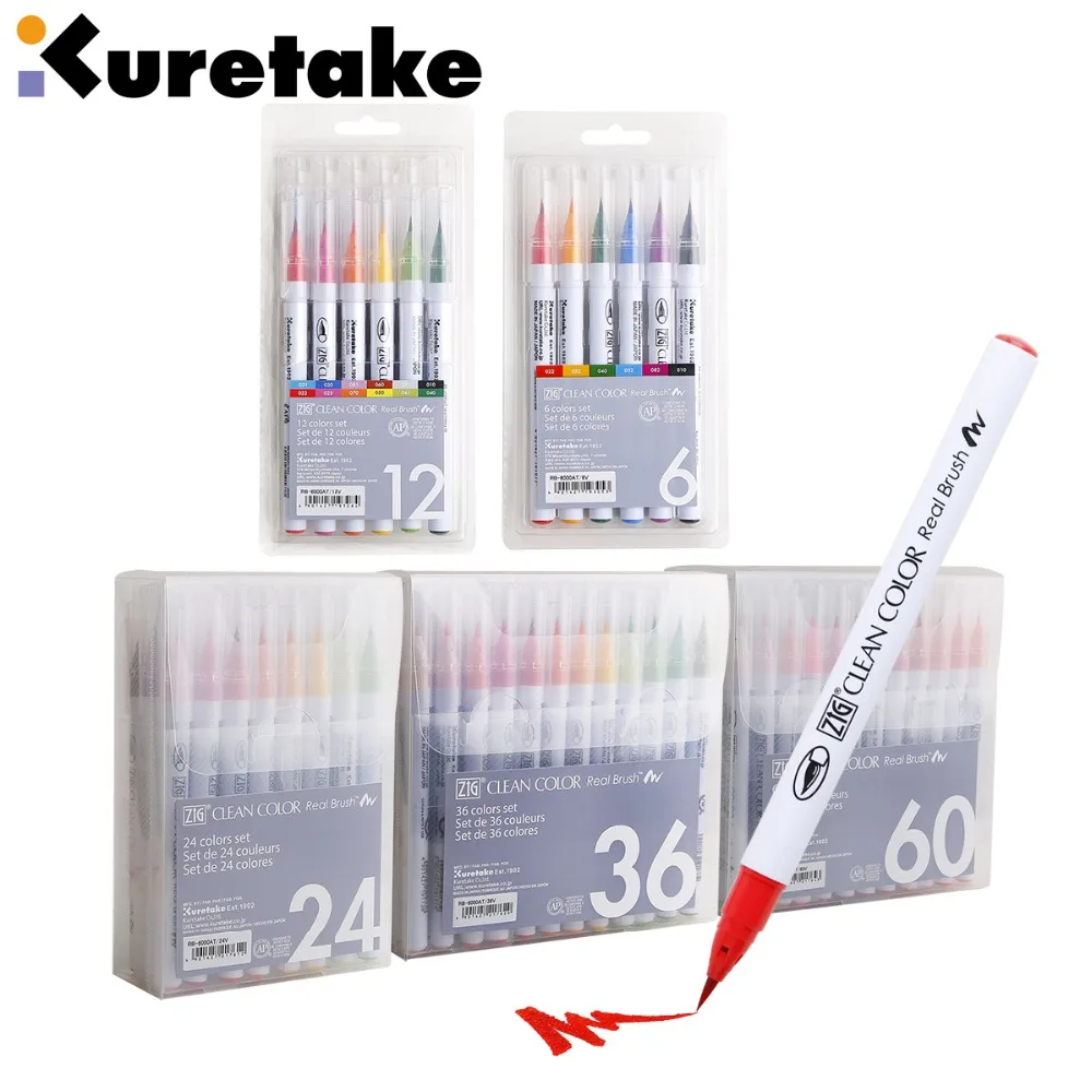 Kuretake RB 6000AT 4/6/12/24/36/60 цветов ZIG чистый цвет настоящая кисть Мягкая головка для