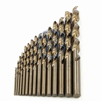 

15 Pcs/set 1.5-10mm Cobalt High Speed Steel Full Grinding Roasted Yellow Straight Shank Twist Drill Set Stainless Steel Opening