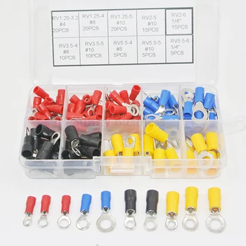 

(125PCS 10Kinds RV) Ring Terminal Electrical Crimp Connector Kit Set With Box,Copper Wire Insulated Cord Pin End Butt