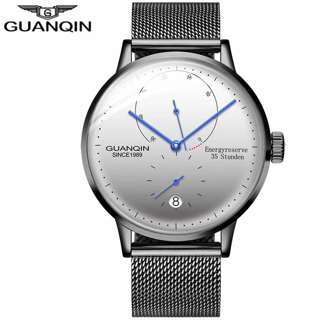 GUANQIN модные часы для мужчин часы лучший бренд класса люкс механические часы розовое золото мужские спортивные часы Reloj Hombre Relogio Masculino - Цвет: Steel black white