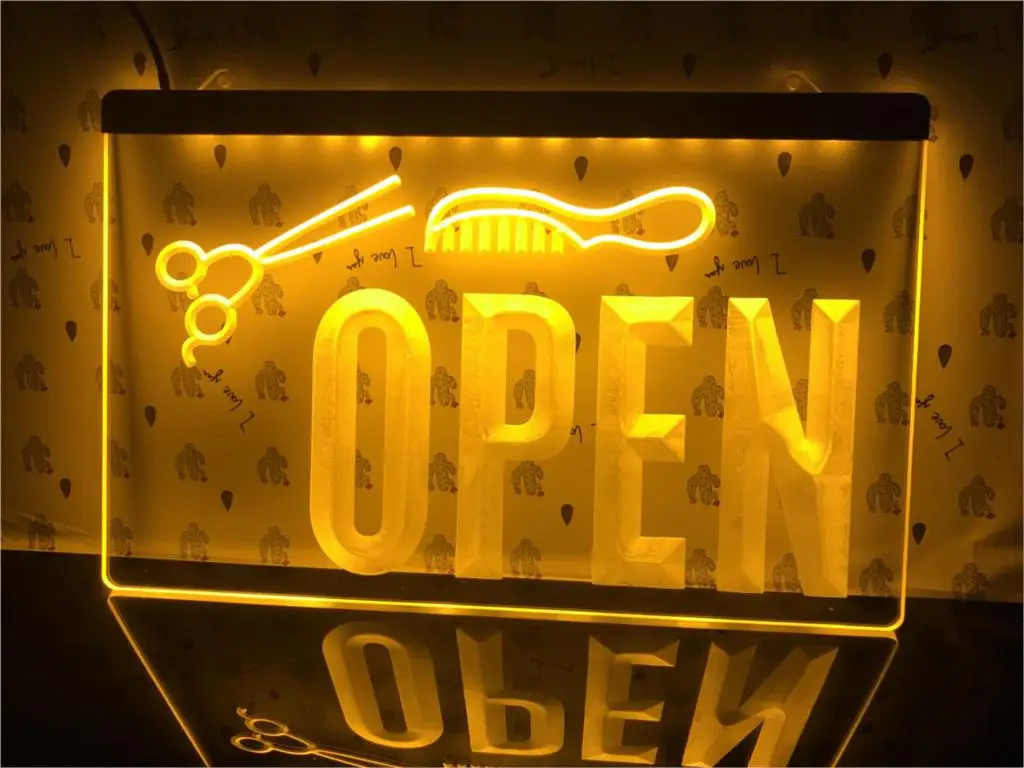 

J815- OPEN Hair Cut Scissor Barber Shop NEW led Light Sign