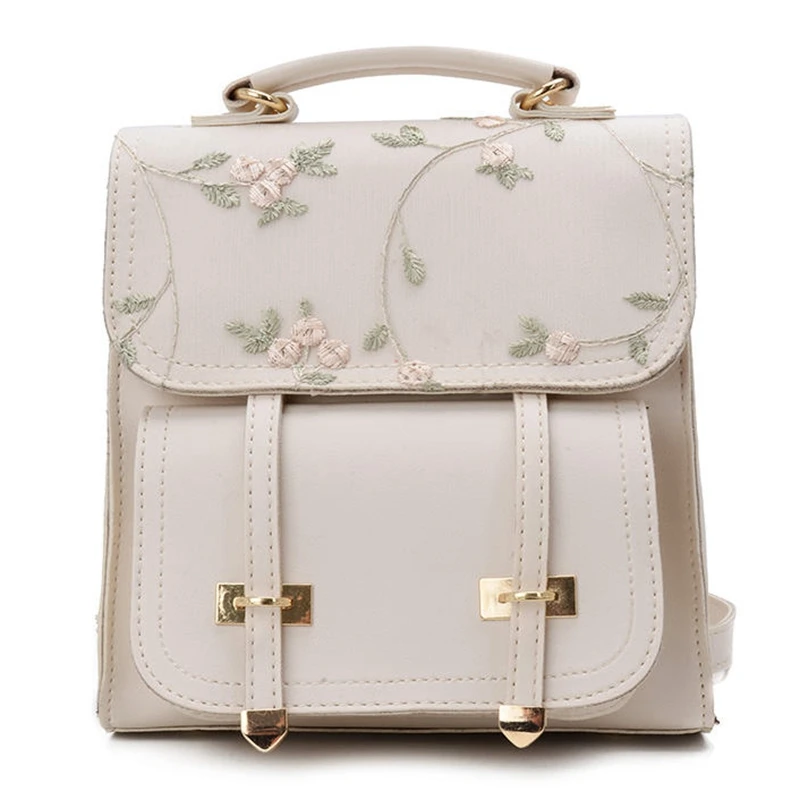 

Fashion School Backpack Teenage Girls Leather Women Shoulder Bag Backpack Floral Embroidery Design Rucksack