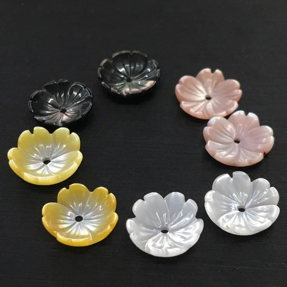 

8mm 10mm Carved Shell Flower Charms Center Drilled Cut Petals Flower Shell Stone Focal Beads DIY Shell Stuff 10 pieces/lot