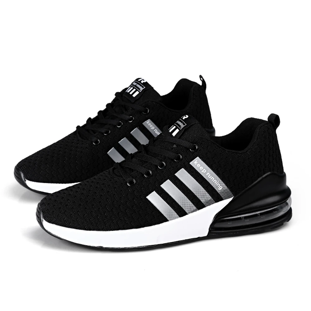 Для мужчин обувь Новая модная дышащая удобная спортивная обувь на воздушной подушке, вразлёт, плетение обувь на открытом воздухе Повседневное размеры 38–46 - Цвет: Черный