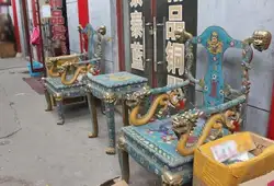 Китай Royal Бронзовый перегородчатые Foo Dog лев Голову Императора Драконов Столы стул Стул