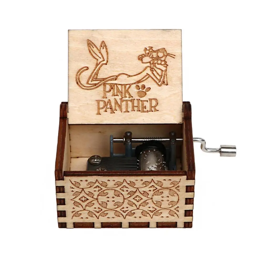 

Antique Wooden Carved Music Box Hand Cranked Pink Panther Music Box Birthday Gift Christmas Gift Cajas de Musical Box