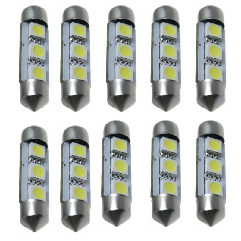 Car styling KAKUDER 10 x 36MM 3 LED 5050 SMD Festoon Dome Car Light Interior Lamp Bulb 12V