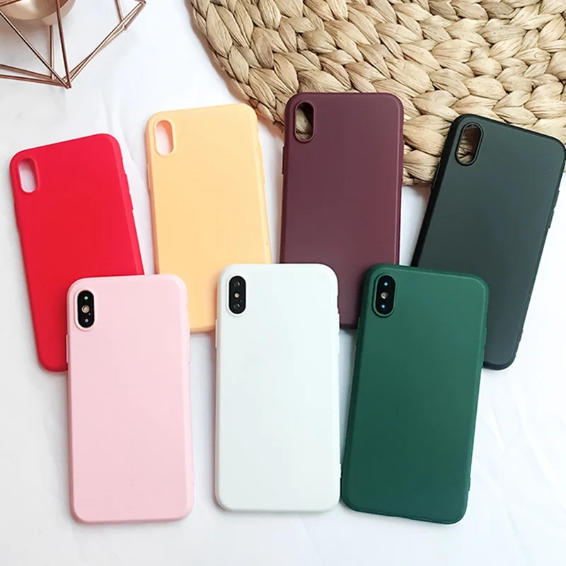 

Solid color phone case for iphone XR/XS Max 6/6s/7 6/7/8plus blue yellow red white green transparent soft cover