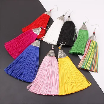 

LOULEUR Brand Ethnic Colorful Long Tassel Earrings серьги Women Red Vintage Boho Drop Women Statement Earring Party Jewelry