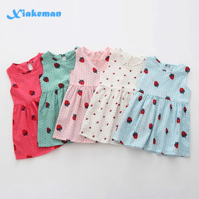 

Summer Baby Girls Dress Candy Color Strawberry Print Dress For Girl Kids Sleeveless Princess Dress Baby Clothes Vestidos Menina