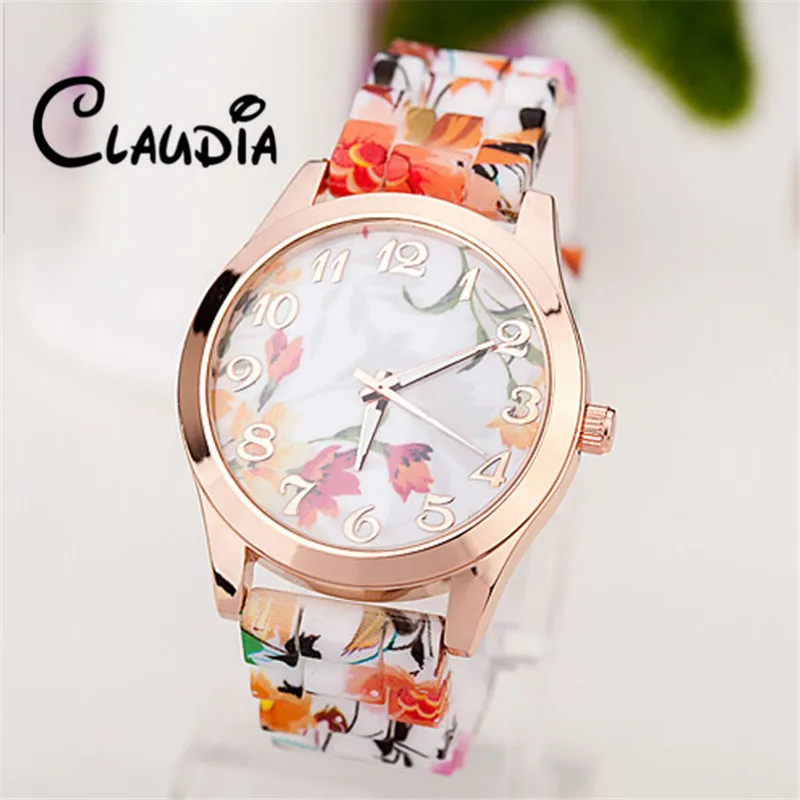 

2019 HOT! Fashion Women Watches Reloj Rose Flower Print Silicone Floral Jelly Dress Watches Lady Girls Drop Shiping Wholesale