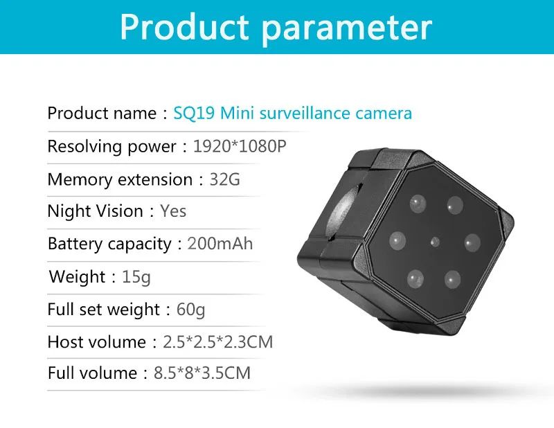 Портативная мини-камера Espion Enregistreur с датчиком детектива движения, миниатюрная микро-камера SQ19