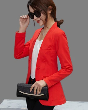 Женщины Тонкий пиджаки г. весна и осенняя Женская обувь в Корейском стиле с длинными рукавами плечами пиджак, ярких цветов небольшой офис костюм пальто S-2XL - Цвет: Красный