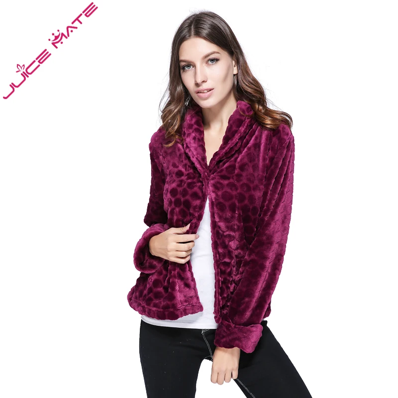 

Winter Warm Women Cardigans Fleece Bed Jackets Polka Dots Blouse Long Sleeve Outerwear Plus Size Sweaters Cardigans For Women
