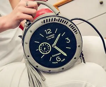 

2017 new women's handbag shoulder bag personalized clock creative tassel handbags