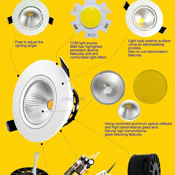 

Free Shipping!12pcs/lot 5W/7W super bright recessed led cob down light 2700-7000K home/office/hotel ceiling down lamp 110V/230V
