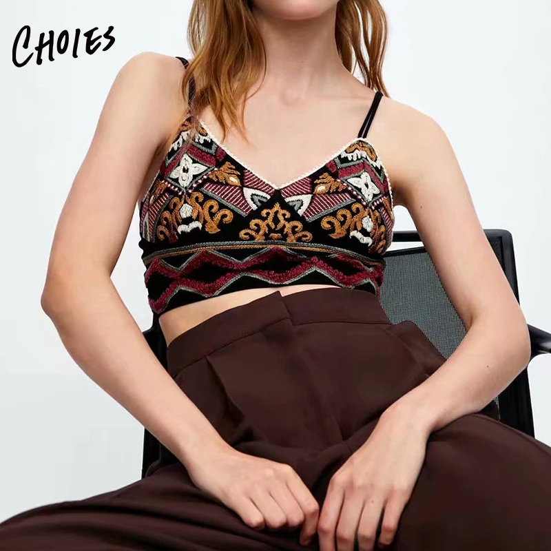 Черный v образный вырез вышивка цветочный Geo Pattern Bralette женский с открытой спиной