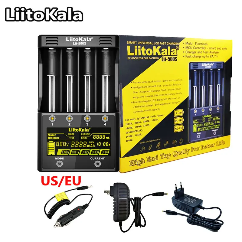 LiitoKala lii 500S ЖК дисплей 3 7 V 1 2 18650 26650 21700 зарядное устройство с дисплеем