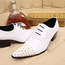New Arrival Black Patchwork Sapato Masculino Pointed Toe Rhinestone Men Dress Shoes Chunky Heels Zapatos Hombre Plus Size 38-46